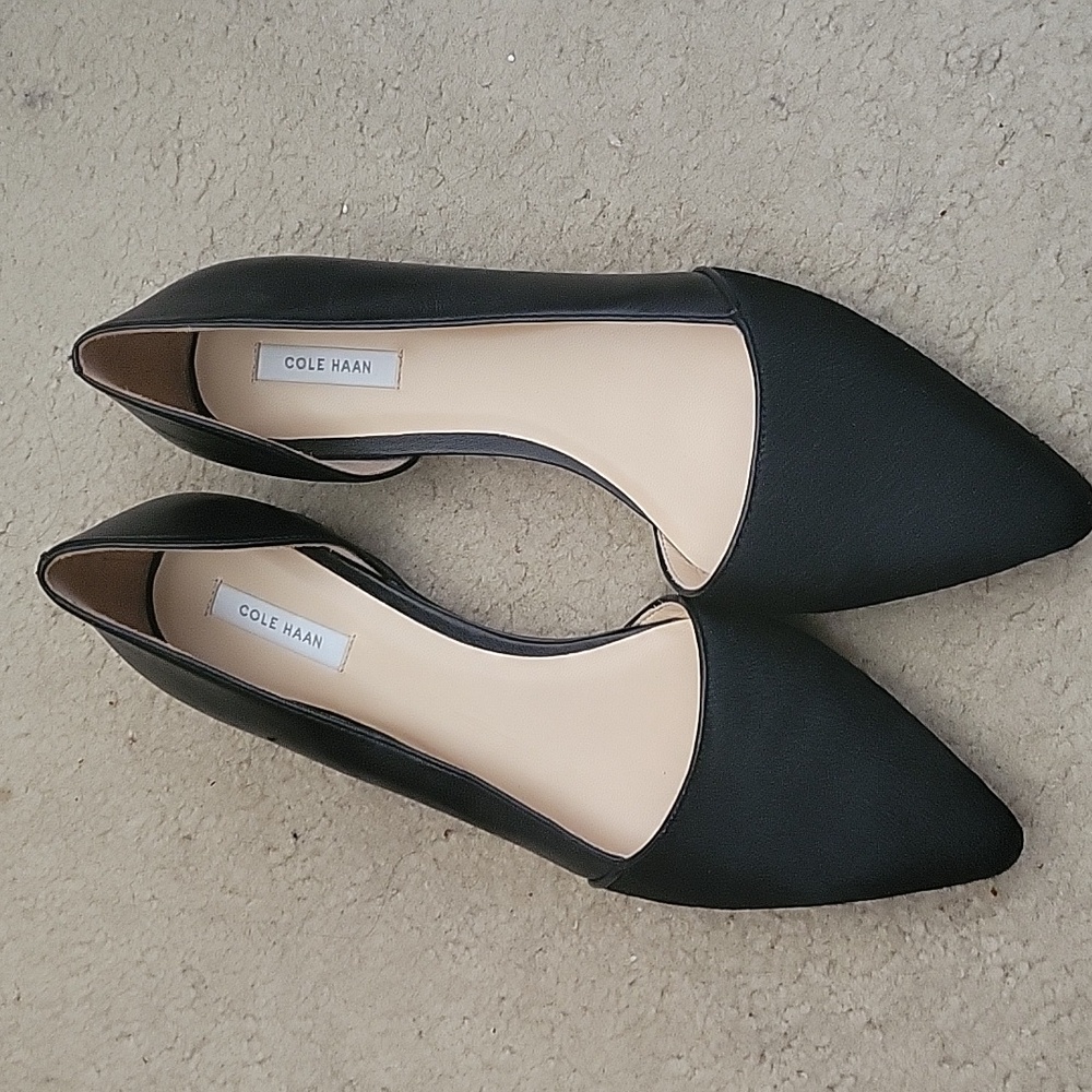 Cole Haan Black Pointed Toe D'Orsay Flats